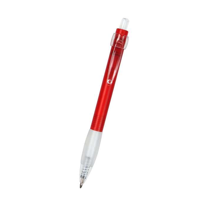 Boligrafo de plastico retractil con grip y tinta negra.