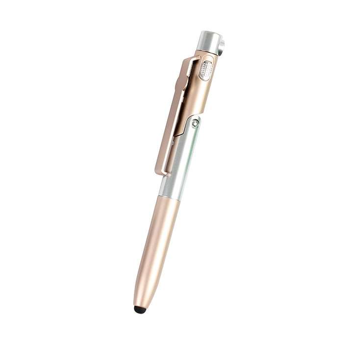 Boligrafo de plastico ABS con lampara, puntero touch, dise?o base para celular y tinta negra.