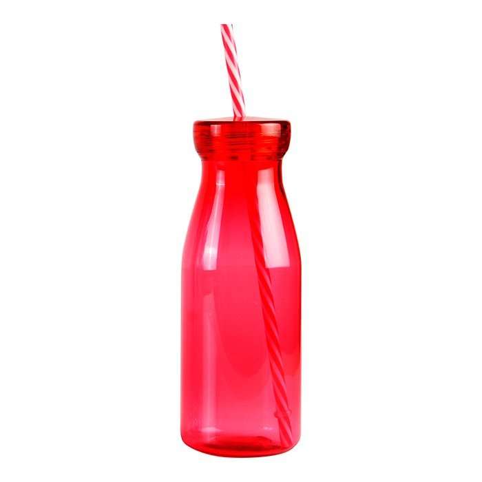 Botella transparente de plastico AS (Estireno Acrilonitrilo) con popote, capacidad 500 ml.