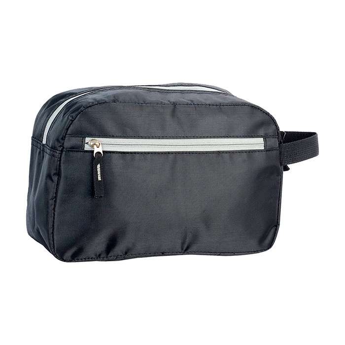 Bolsa multiusos fabricada en poliester con cierre de color y bolsas en interior tipo red, se puede utilizar para cosmeticos o cualquier producto de aseo personal.